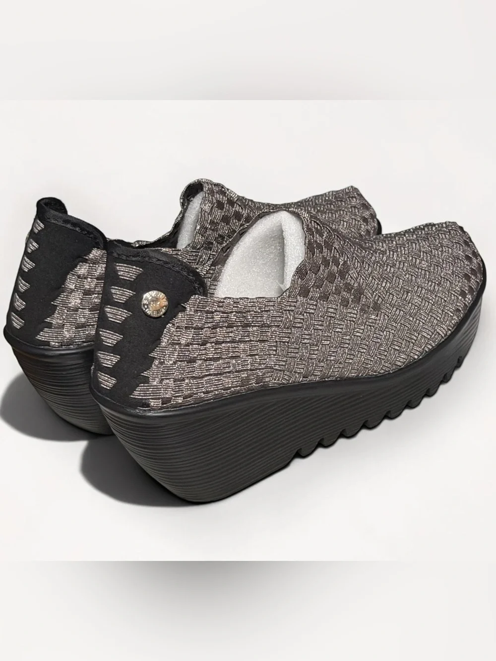 bernie mev Gem Woven Elastic Slip-On Wedge Metallic Pewter Sneakers EU38